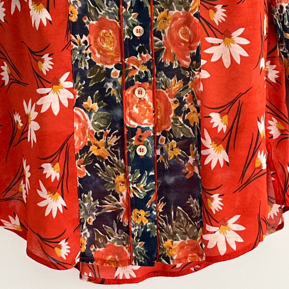 Multiples Floral Patchwork Button Up Blouse Shirt… - image 3